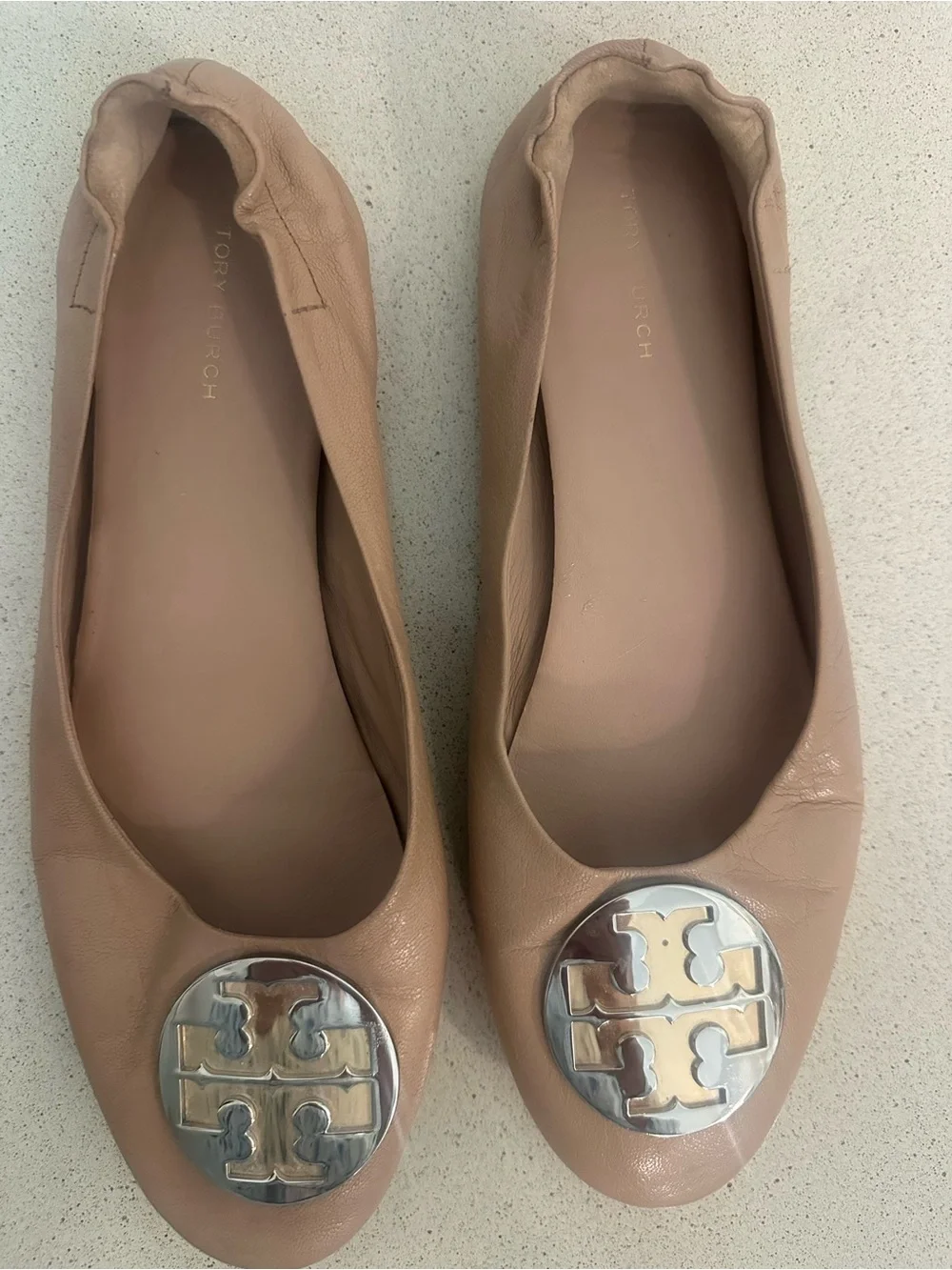 Tory Burch Minnie Travel Ballet Flats Nude Leather Women’s Size 8.5
